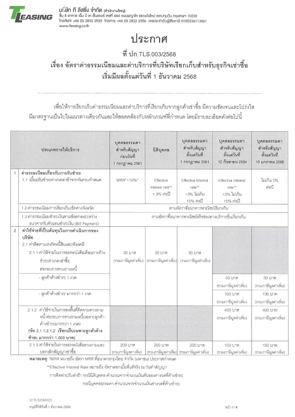 ลูกค้าสัมพันธ์ – TLeasing - ช่องทางการชำระเงิน